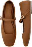 VUN Knit Flats for Women Square Toe Flats Casual Ballet Flats with Ankle Strap,Mary Jane Shoes Women Comfortable for Dressy Office