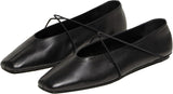 VUN Women's Square Toe Ballet Flats Criss-Cross Straps Comfortable Slip On