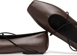 VUN Women's Square Toe Ballet Flats Criss-Cross Straps Comfortable Slip On