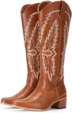 VUN Cowboy Boots for Women Knee High Western Pointy Toe Chunky Heel Zipper Cowgirl Boots