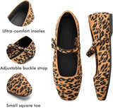 VUN Knit Flats for Women Square Toe Flats Casual Ballet Flats with Ankle Strap,Mary Jane Shoes Women Comfortable for Dressy Office