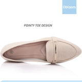 VUN Women's Pointy Toe Loafer Flat Comfortable Faux Suede Work Shoes,Cute Penny Loafer Slip On Ballet Flat