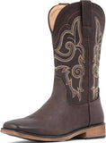 VUN Cowboy Boots For Women Square Toe Western Boots Mid Calf Cowgirl Boots Pull On Fashion Embroidered Cowboy Boots