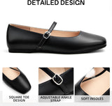 VUN Women's Mary Jane Ballet Flats Square Toe Ankle Strap Shoes for Women Adjustable Buckle Soft Dressy Party Wedding