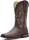 VUN Cowboy Boots For Women Square Toe Western Boots Mid Calf Cowgirl Boots Pull On Fashion Embroidered Cowboy Boots