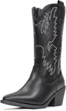 VUN Cowboy Boots For Women Western Cowgirl Boots Pull On Pointy Toe Mid Calf