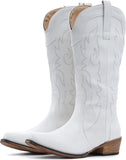 VUN Cowboy Boots for Women Mid Calf Fashion Cowgirl Boots with Embroidery Western Snip Toe