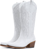 VUN Cowboy Boots For Women Western Cowgirl Boots with Chunky Heel Mid Calf Snip Toe Ideal for low insteps