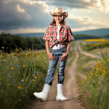 VUN Cowgirl Boots Cowboy Boots For Girls Boys Kids Toddler Fashion Western Boots Mid Calf Riding Shoes