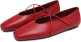 VUN Women's Square Toe Ballet Flats Criss-Cross Straps Comfortable Slip On