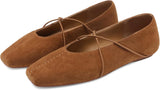 VUN Women's Square Toe Ballet Flats Criss-Cross Straps Comfortable Slip On