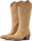 VUN Cowboy Boots For Women Western Cowgirl Boots with Chunky Heel Mid Calf Snip Toe Ideal for low insteps