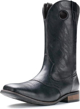 VUN Cowboy Boots For Men Western Boot Classic Embroidered Square Toe Pull On Mid-Calf Boots Round Hole - Black / 8.5