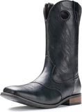 VUN Cowboy Boots For Men Western Boot Classic Embroidered Square Toe Pull On Mid-Calf Boots Round Hole