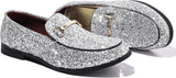 VIM Men's Glitter Dress Shoes Metallic Sequins Tuxedo Luxury Gold Buckle Loafers