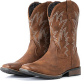 VUN Cowboy Boots For Men Square Toe Western Boots Durable Classic Embroidered