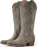 VUN Cowboy Boots For Women Western Cowgirl Boots with Chunky Heel Mid Calf Snip Toe Ideal for low insteps