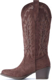 VUN Suede Cowboy Boots for women- Western Pointed Toe, Mid Calf Pull-On Boots