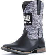 VUN Cowboy Boots For Men Square Toe Western Boot Durable Classic Fashionable Embroidered - Black / 7