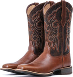 VUN Women's Leather Western Boots Square Toe Cowboy Boots for Women Mid Calf