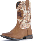 VUN Cowboy Boots For Men Square Toe Western Boot Durable Classic Fashionable Embroidered