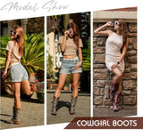 VUN Cowboy Boots For Women Mid Calf Cowgirl Boots Embroidered Pull-On Tabs Snip Toe Boot