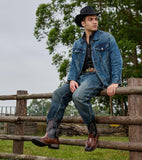 VUN Cowboy Boots Men Square Toe Western Boots Pull On Durable