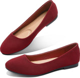 VUN Round Toe Women Flat Shoes Slip on Girls Dress Black Ballet Flats