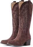 VUN Suede Cowboy Boots for women- Western Pointed Toe, Mid Calf Pull-On Boots