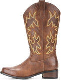 VUN Cowboy Boots For Women Square Toe Cowgirl Boots Mid Calf Western Boots Pull On