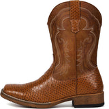 VUN Cowboy Boots for Men Faux Snake Skin Embroidered Western Boots Slip Resistant