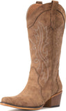 VUN Cowboy Boots For Women Western Cowgirl Boots with Chunky Heel Mid Calf Snip Toe Ideal for low insteps