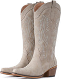 VUN Cowboy Boots For Women Western Cowgirl Boots with Chunky Heel Mid Calf Snip Toe Ideal for low insteps