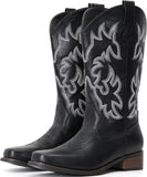 VUN Cowboy Boots For Women Square Toe Cowgirl Boots Mid Calf Western Boots Pull On