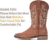 VUN Cowboy Boots For Women Square Toe Western Boots Mid Calf Cowgirl Boots Pull On Fashion Embroidered Cowboy Boots