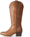 VUN Cowboy Boots For Women Mid Calf Western Cowgirl Boots with Chunky Heel
