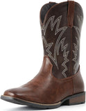 VUN Cowboy Boots For Men Square Toe Western Boots Durable Classic Embroidered