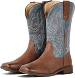 VUN Cowboy Boots For Women Square Toe Western Boots Mid Calf Cowgirl Boots Pull On Fashion Embroidered Cowboy Boots