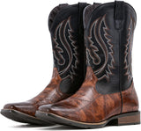 VUN Cowboy Boots Men Square Toe Western Boots Pull On Durable