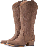 VUN Cowboy Boots For Women Western Cowgirl Boots with Chunky Heel Mid Calf Snip Toe Ideal for low insteps
