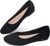 VUN Round Toe Women Flat Shoes Slip on Girls Dress Black Ballet Flats