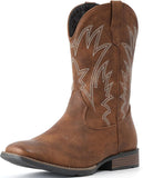 VUN Cowboy Boots For Men Square Toe Western Boots Durable Classic Embroidered