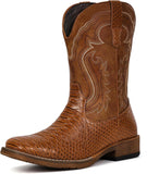 VUN Cowboy Boots for Men Faux Snake Skin Embroidered Western Boots Slip Resistant