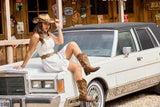 VUN Cowboy Boots For Women Square Toe Cowgirl Boots Mid Calf Western Boots Pull On