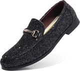 VIM Men's Glitter Dress Shoes Metallic Sequins Tuxedo Luxury Gold Buckle Loafers