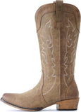 VUN Cowboy Boots for Women Mid Calf Fashion Cowgirl Boots with Embroidery Western Snip Toe