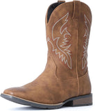 VUN Cowboy Boots For Men Square Toe Western Boot Durable Retro Classic Embroidered Pull On Boot Slip Resistant Country Boots