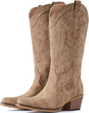 VUN Cowboy Boots For Women Western Cowgirl Boots with Chunky Heel Mid Calf Snip Toe Ideal for low insteps