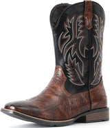 VUN Cowboy Boots For Men Square Toe Western Retro Boot - Black / 10.5