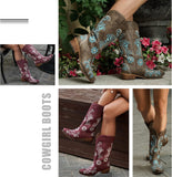 VUN Cowboy Boots For Women Mid Calf Cowgirl Boots Embroidered Pull-On Tabs Snip Toe Boot
